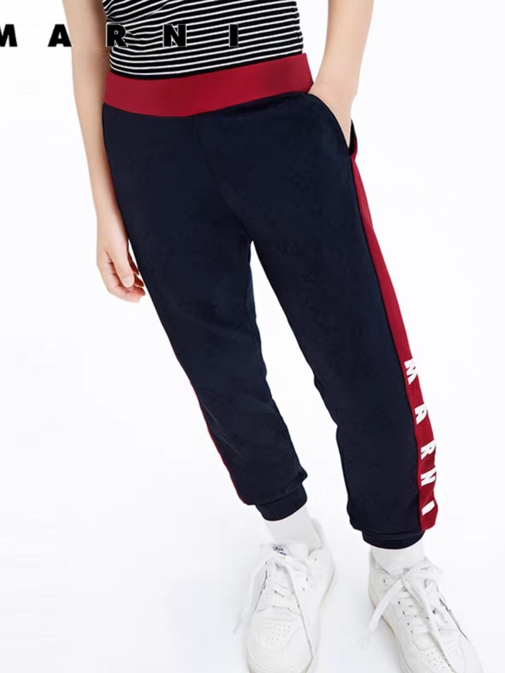 Marni Jogger Youth Kids Colorblock Dark Blue Red Double Knit Sweatpants 14 Logo